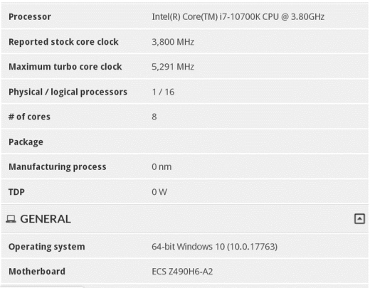 Intel Core i7-10700K با فرکانس 5.30 گیگاهرتز در حالت توربو 